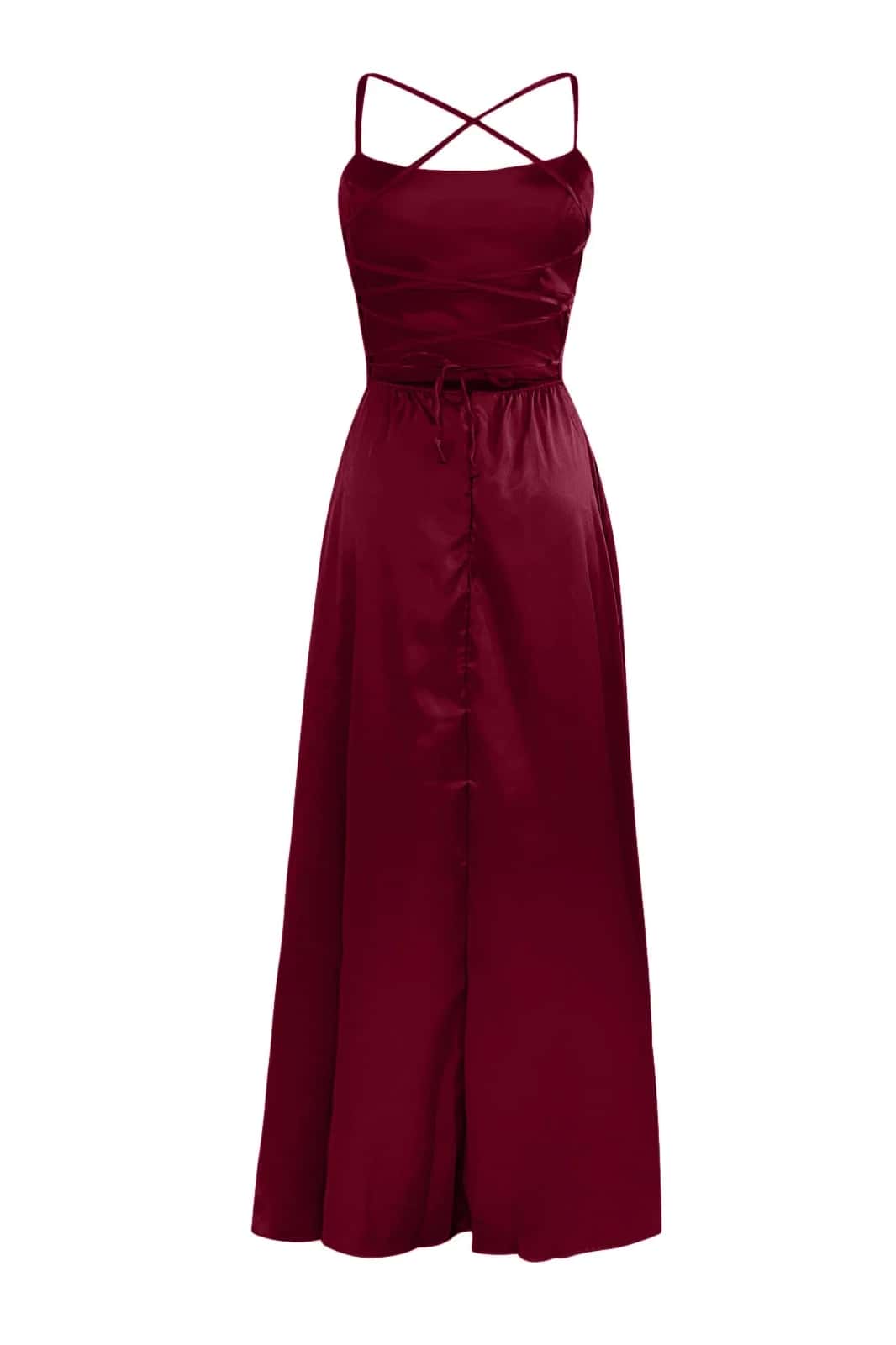 Burgundy Satin Straps A-line Prom Dress - Image 4