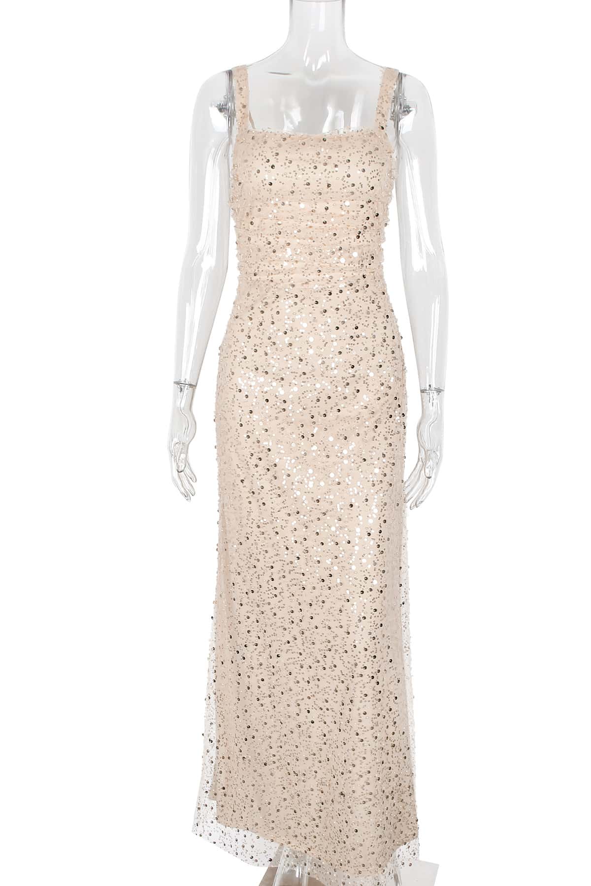 Burgundy Sequin Fitted Long Party Dress - Image 3