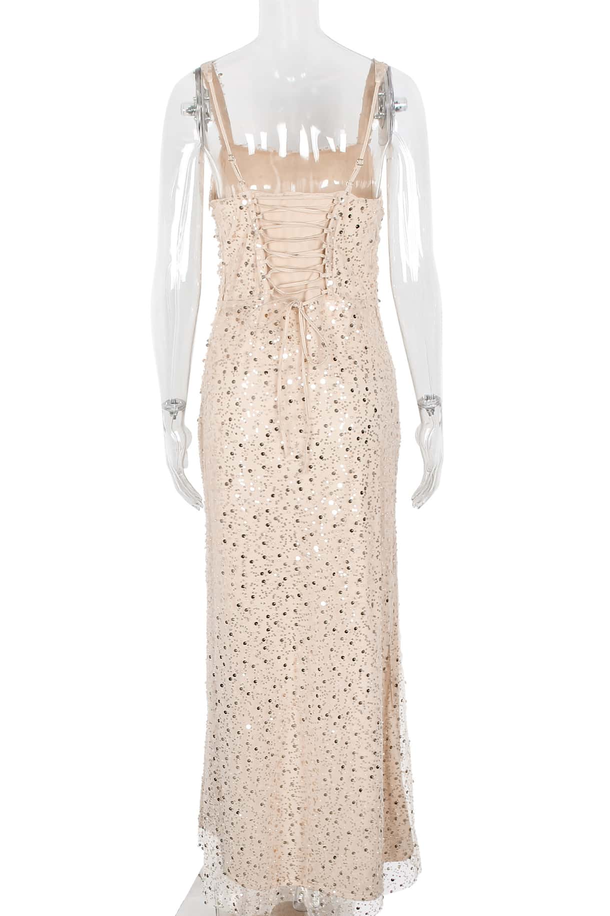 Burgundy Sequin Fitted Long Party Dress - Image 4