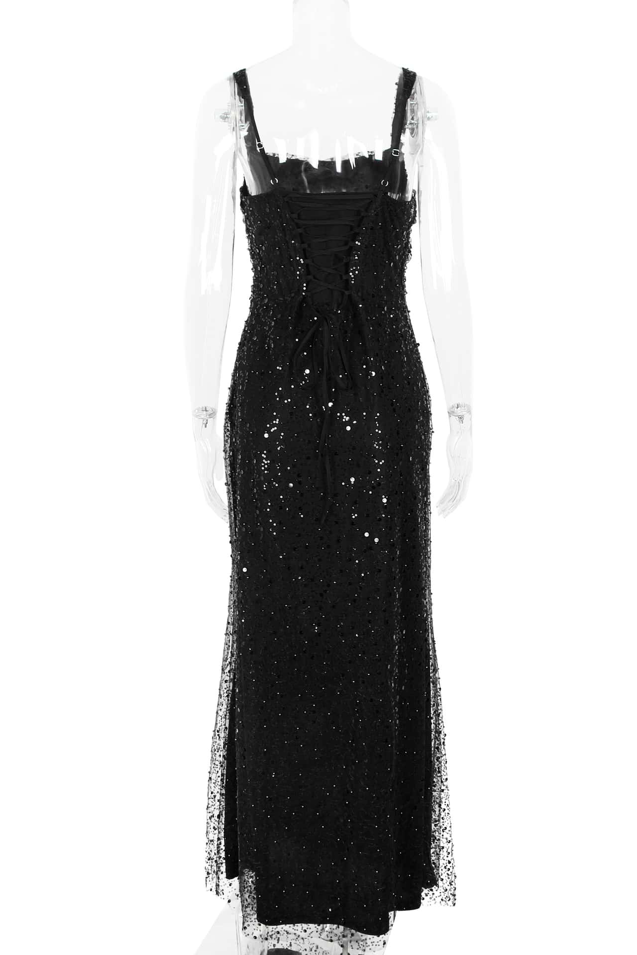 Burgundy Sequin Fitted Long Party Dress - Image 5