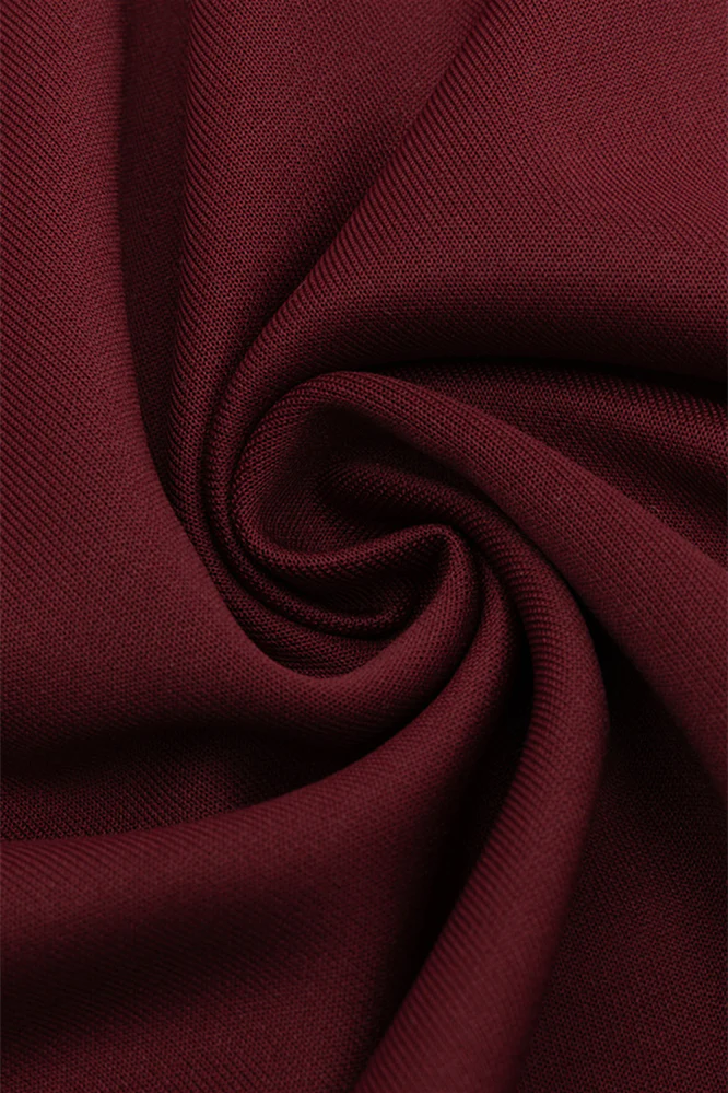 Burgundy Sheer Ruched Long Dress with Slit - Image 10