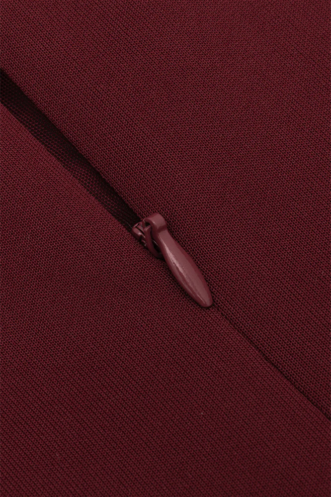 Burgundy Sheer Ruched Long Dress with Slit - Image 4