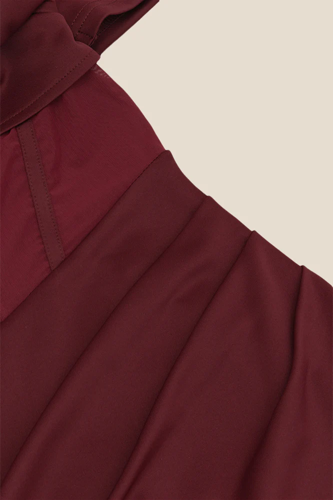 Burgundy Sheer Ruched Long Dress with Slit - Image 8