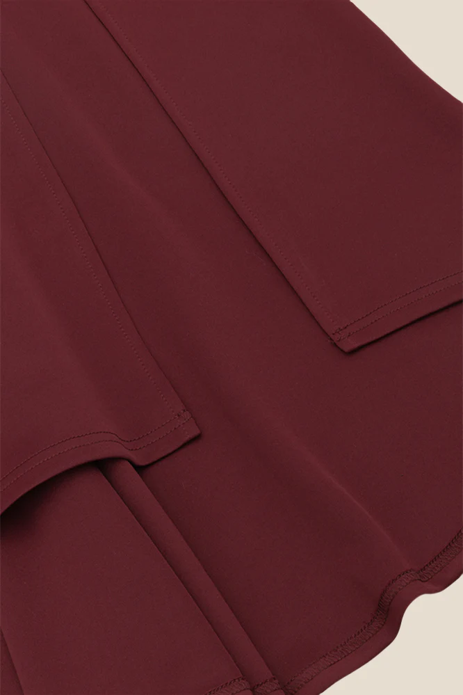 Burgundy Sheer Ruched Long Dress with Slit - Image 9