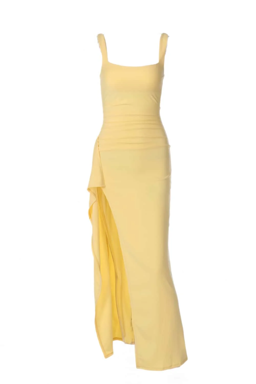 Burgundy Spandex Square Neck Frill Long Dress - Image 3