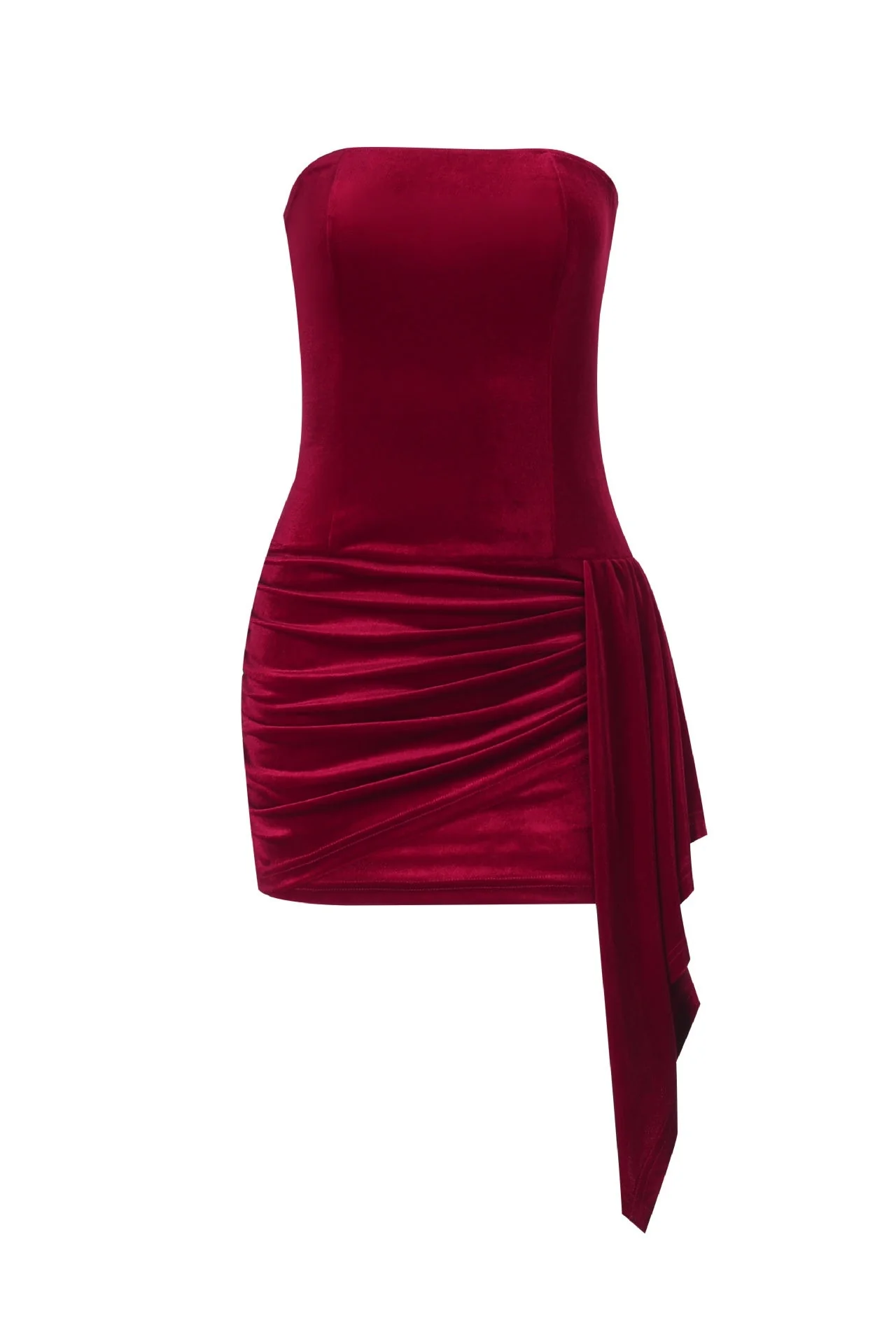 Burgundy Velvet Ruched Tight Short Dress