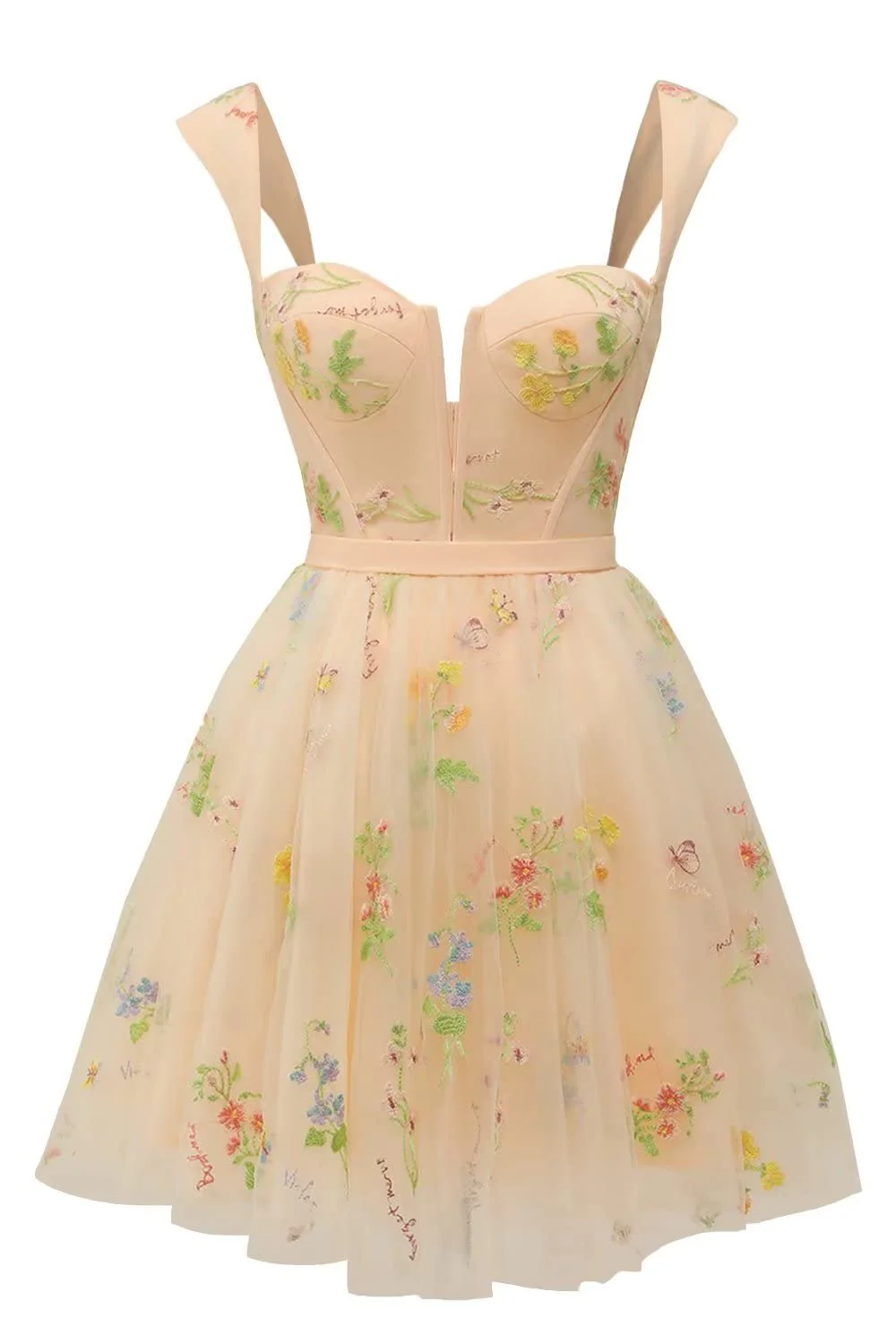 Cap Sleeves Blue Floral A-line Short Dress - Image 6