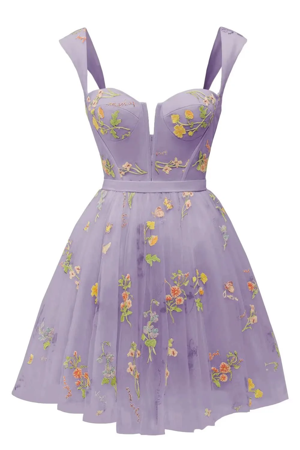 Cap Sleeves Blue Floral A-line Short Dress - Image 7