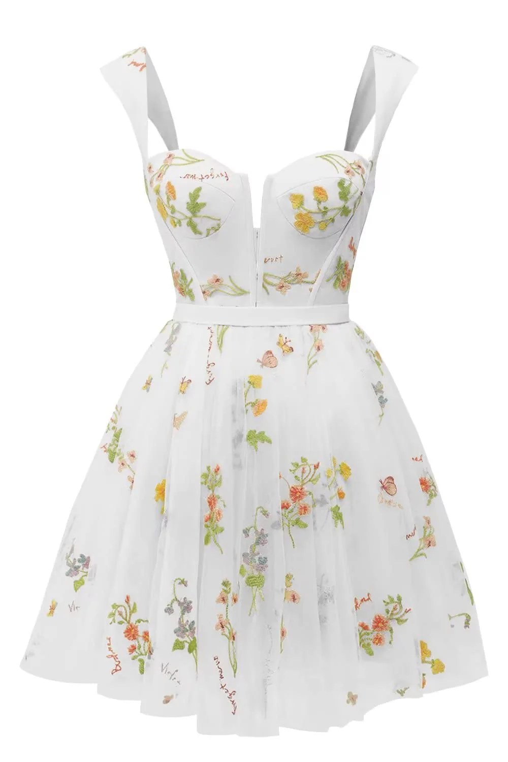 Cap Sleeves Blue Floral A-line Short Dress - Image 9