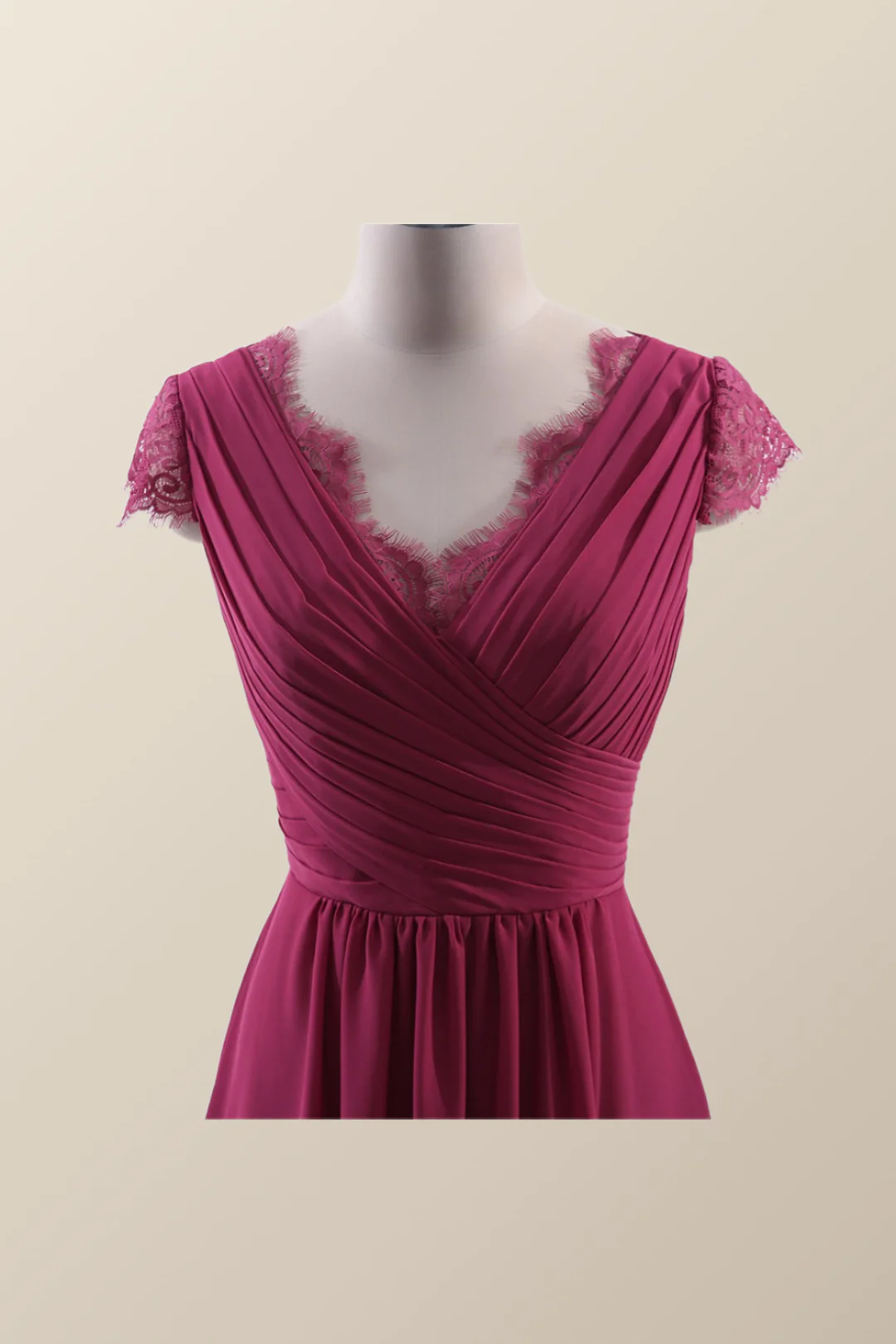 Cap Sleeves Burgundy Chiffon Long Bridesmaid Dress - Image 4