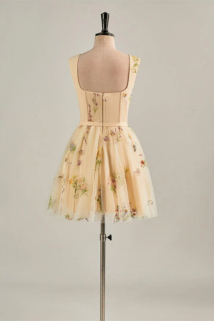 Cap Sleeves Green Floral Short Dress - Image 10