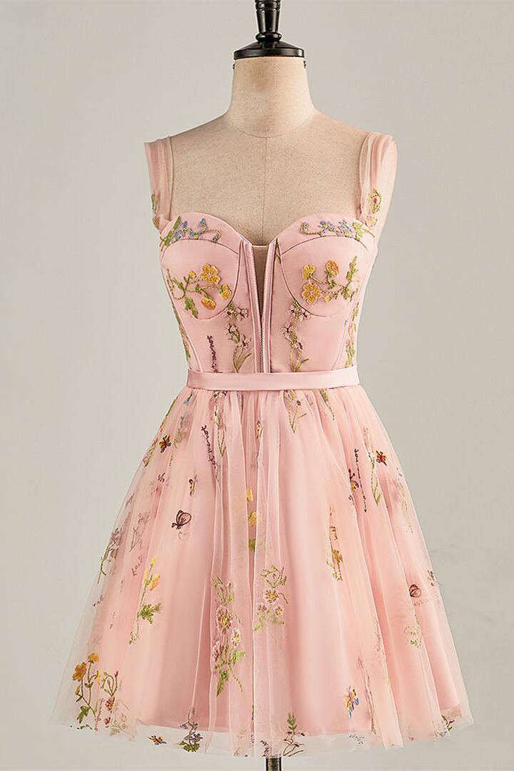 Cap Sleeves Green Floral Short Dress - Image 12