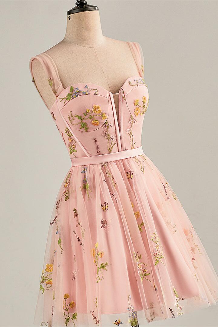 Cap Sleeves Green Floral Short Dress - Image 14