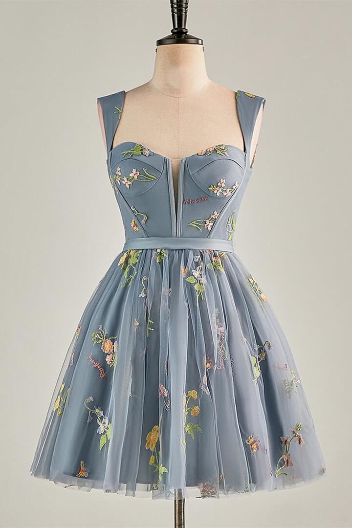 Cap Sleeves Green Floral Short Dress - Image 5