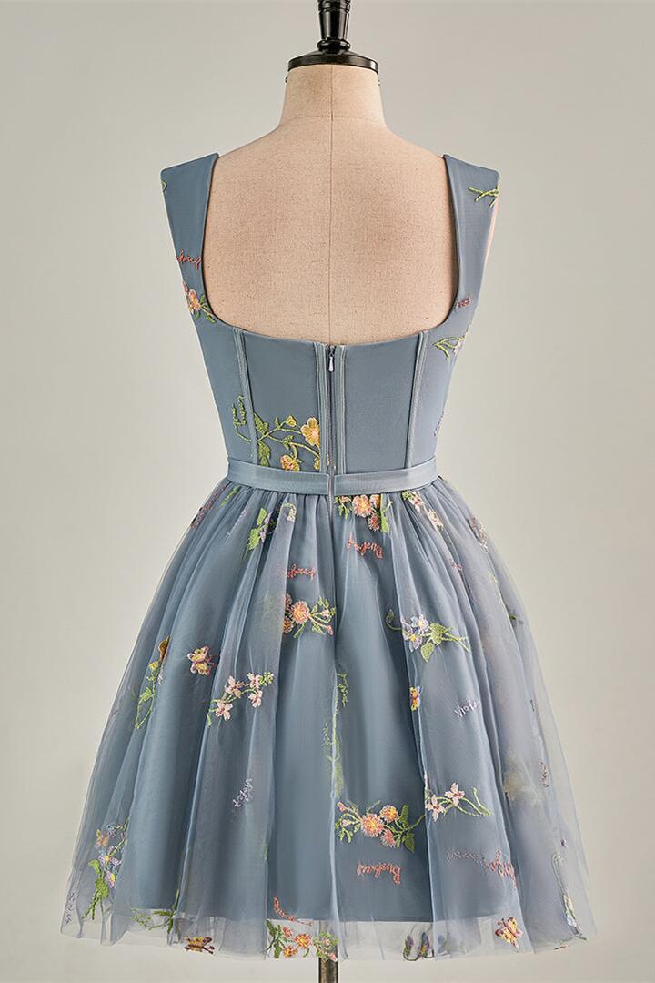 Cap Sleeves Green Floral Short Dress - Image 6