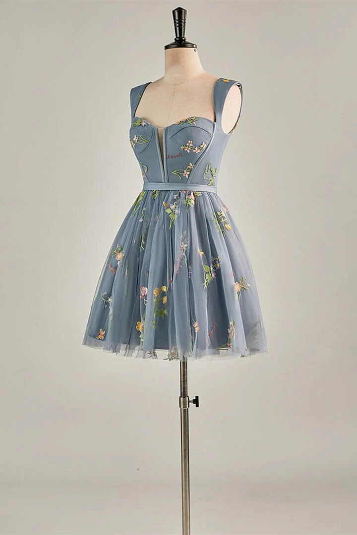 Cap Sleeves Green Floral Short Dress - Image 7