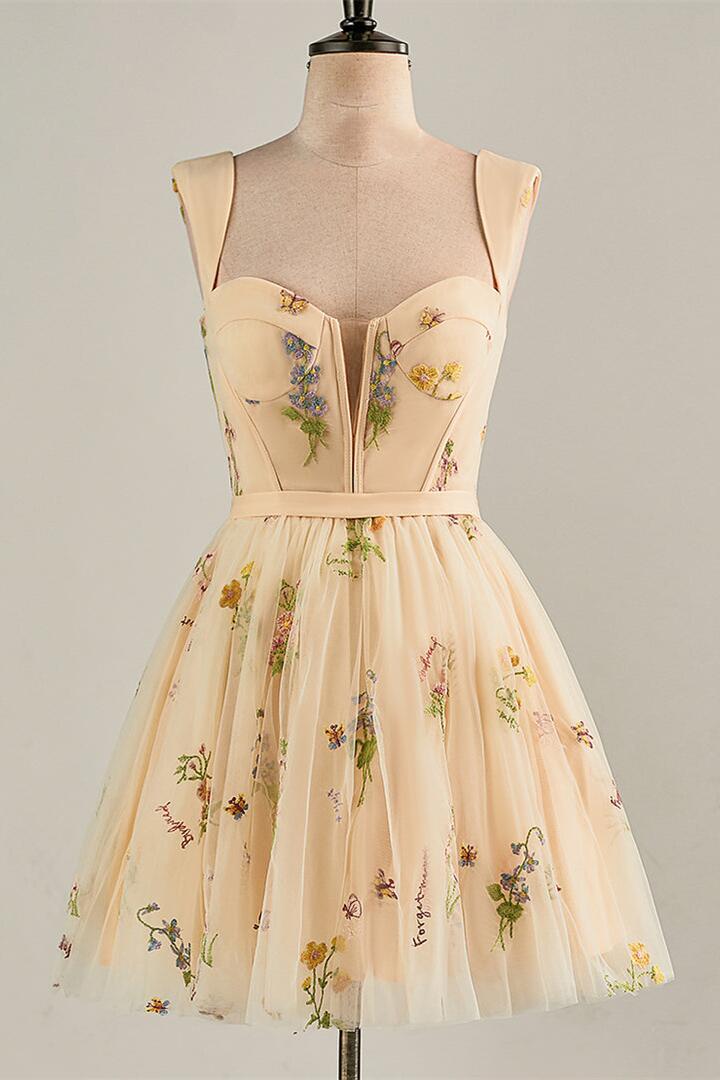 Cap Sleeves Green Floral Short Dress - Image 9