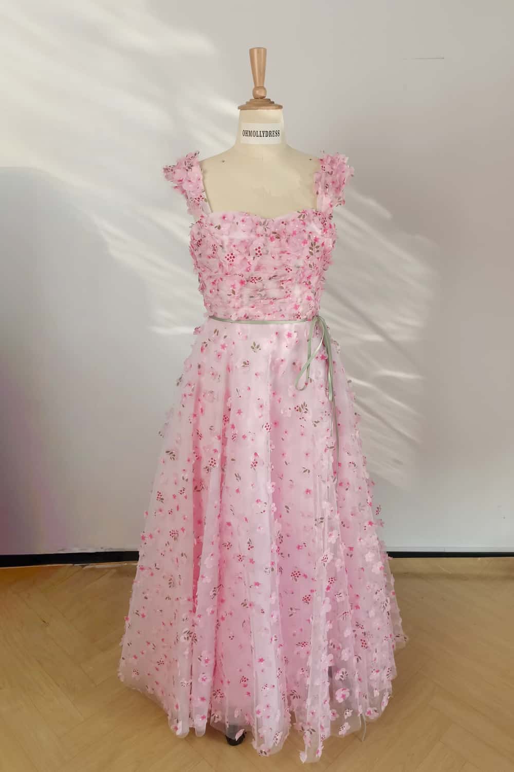US 4 Cap Sleeves Pink Floral A-line Dress