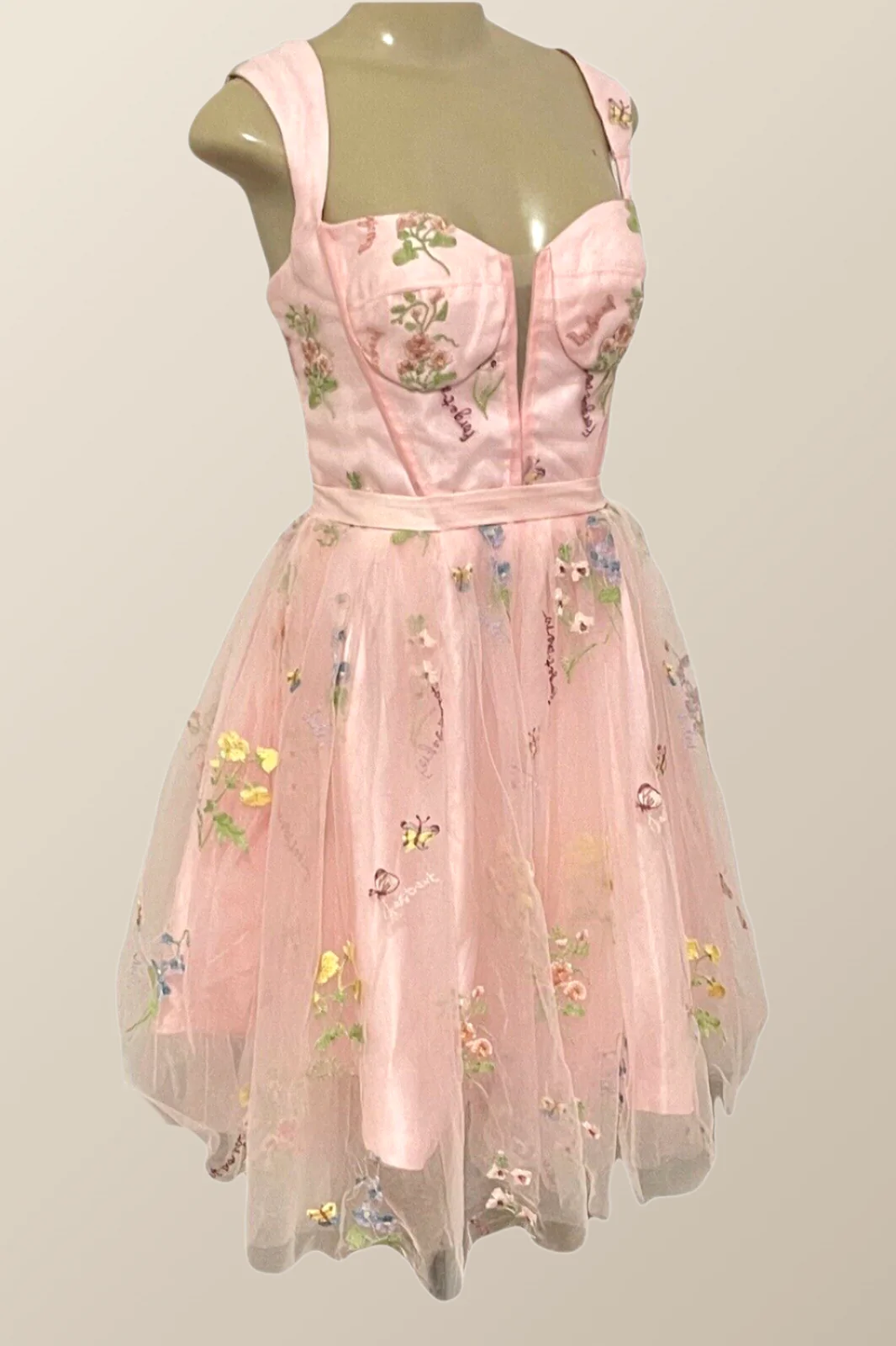 Cap Sleeves Pink Floral Short Prom Dress