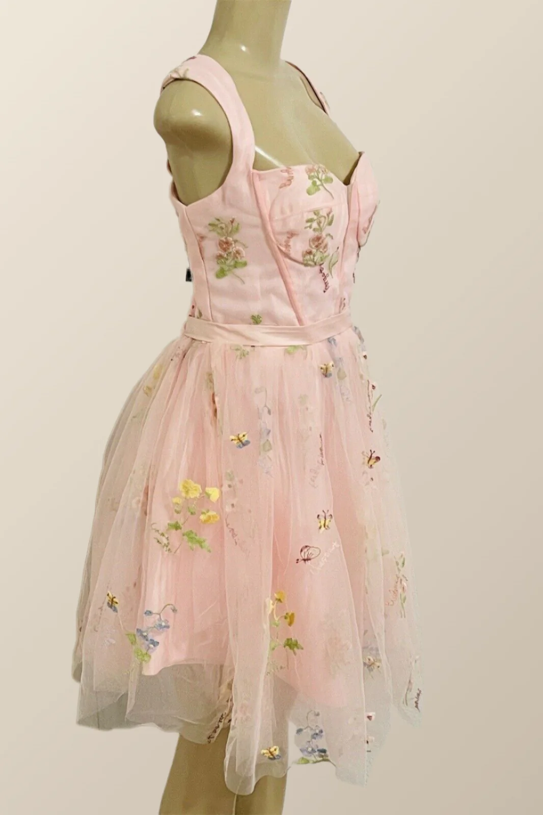 Cap Sleeves Pink Floral Short Prom Dress - Image 4