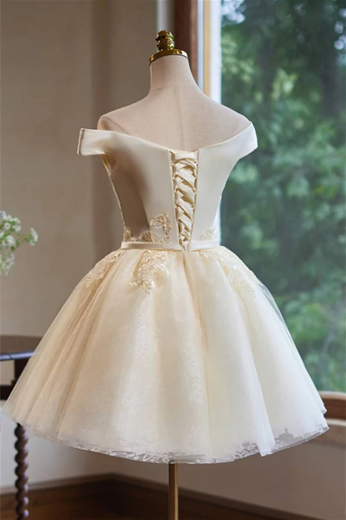 Champagne Appliques Bow A-line Short Dress - Image 2