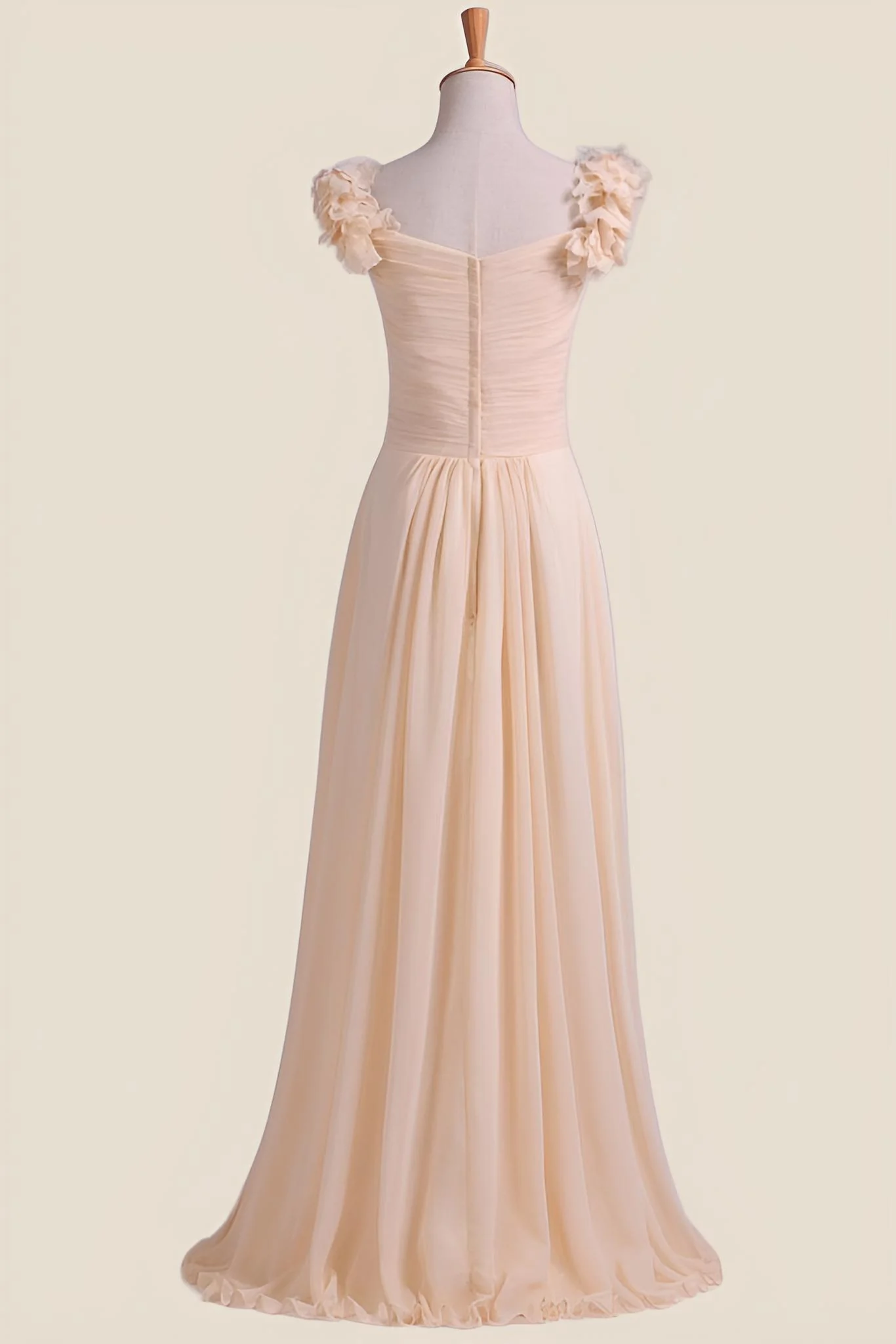 Champagne Pleated Chiffon A-line Long Bridesmaid Dress - Image 2