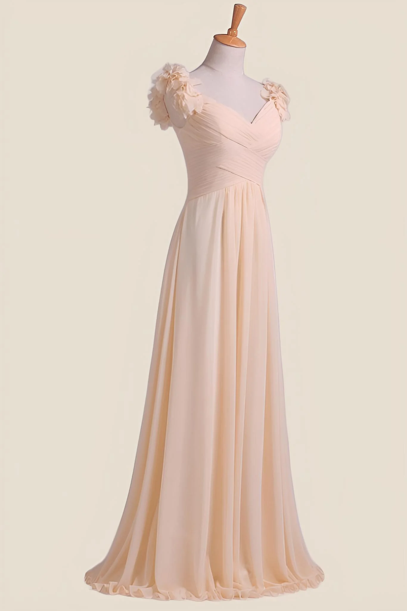 Champagne Pleated Chiffon A-line Long Bridesmaid Dress - Image 3