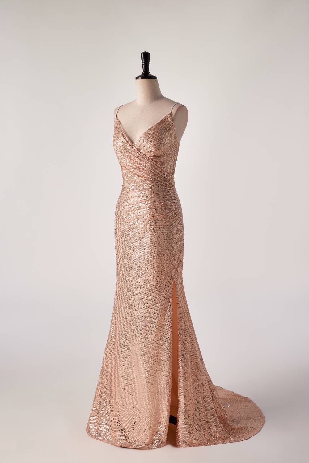 Champagne Sequin Pleated Mermaid Long Party Dress - Image 4