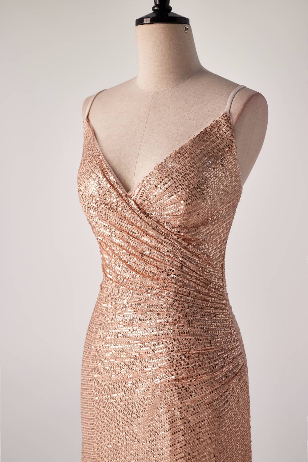Champagne Sequin Pleated Mermaid Long Party Dress - Image 5