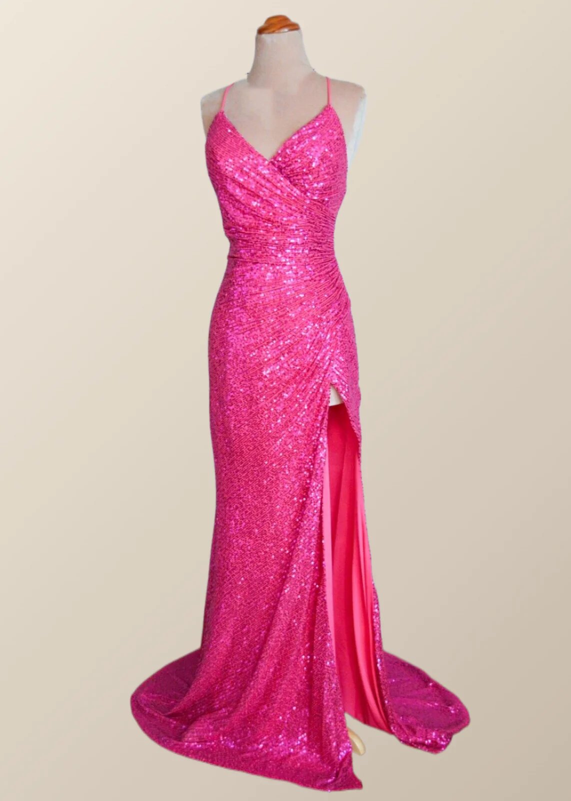 Straps Champagne Sequin Mermaid Long Dress with Slit - Image 7