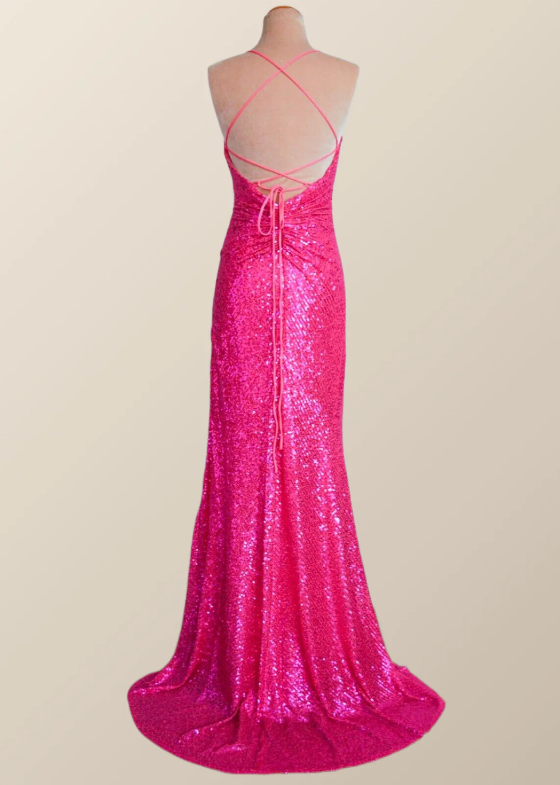 Straps Champagne Sequin Mermaid Long Dress with Slit - Image 8