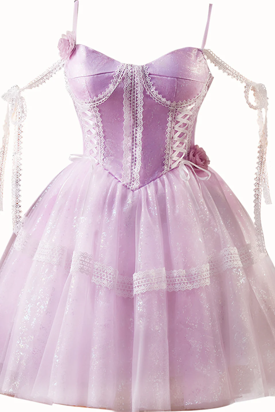 Cold Shoulder Lilac Sparkle Tulle Short Dress - Image 5