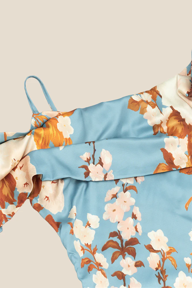 Cowl Neck Blue Floral Print Mermaid Long Dress - Image 4