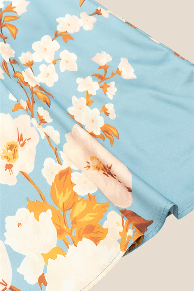 Cowl Neck Blue Floral Print Mermaid Long Dress - Image 9
