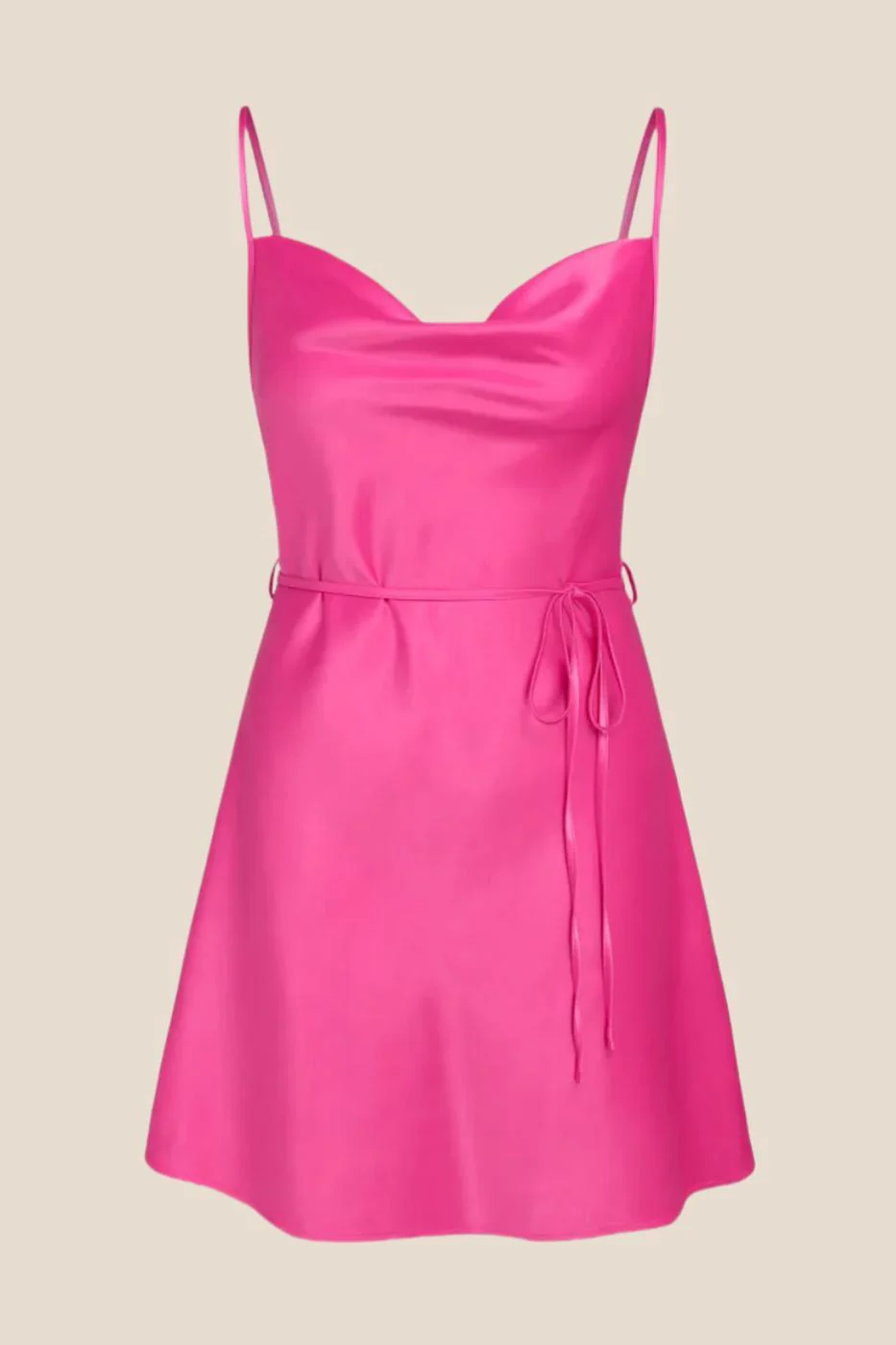 Cowl Neck Champagne Short Dress with Belt - Image 2