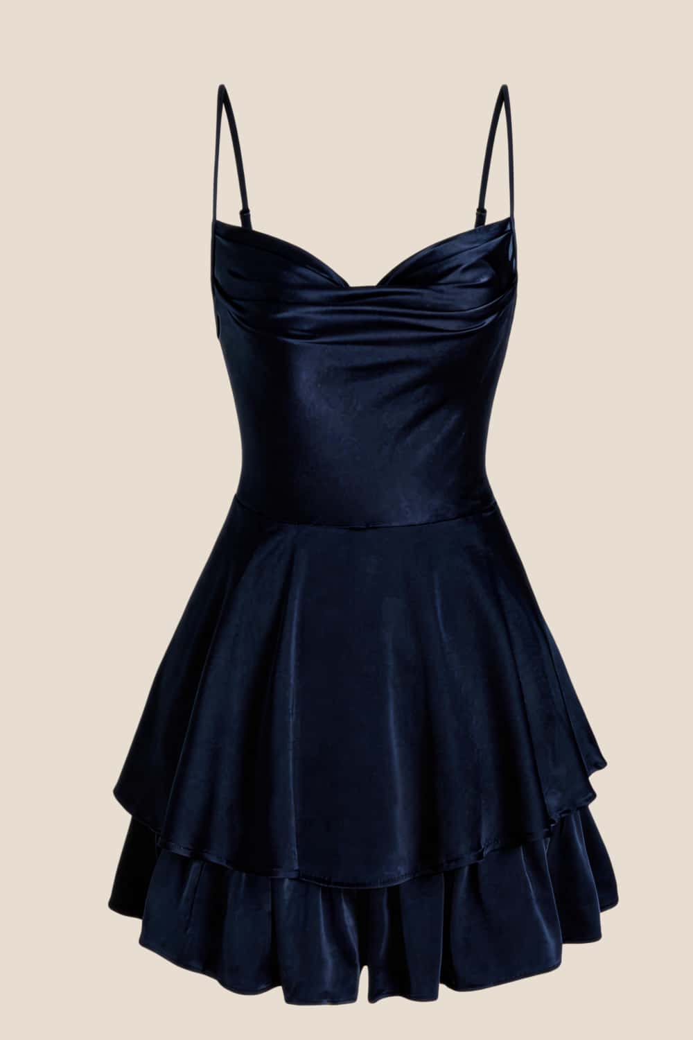 Cowl Neck Dusty Blue Ruffles Short Princess Dress - Image 9