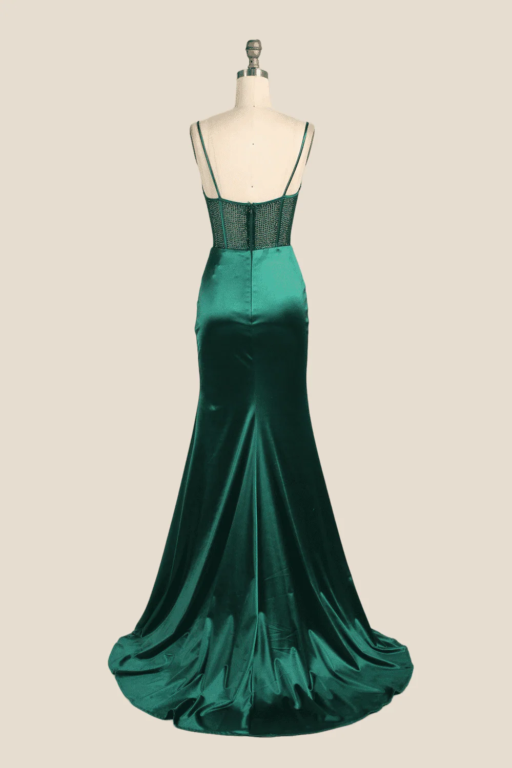 Cowl Neck Emerald Green Beaded Long Dress - Image 2