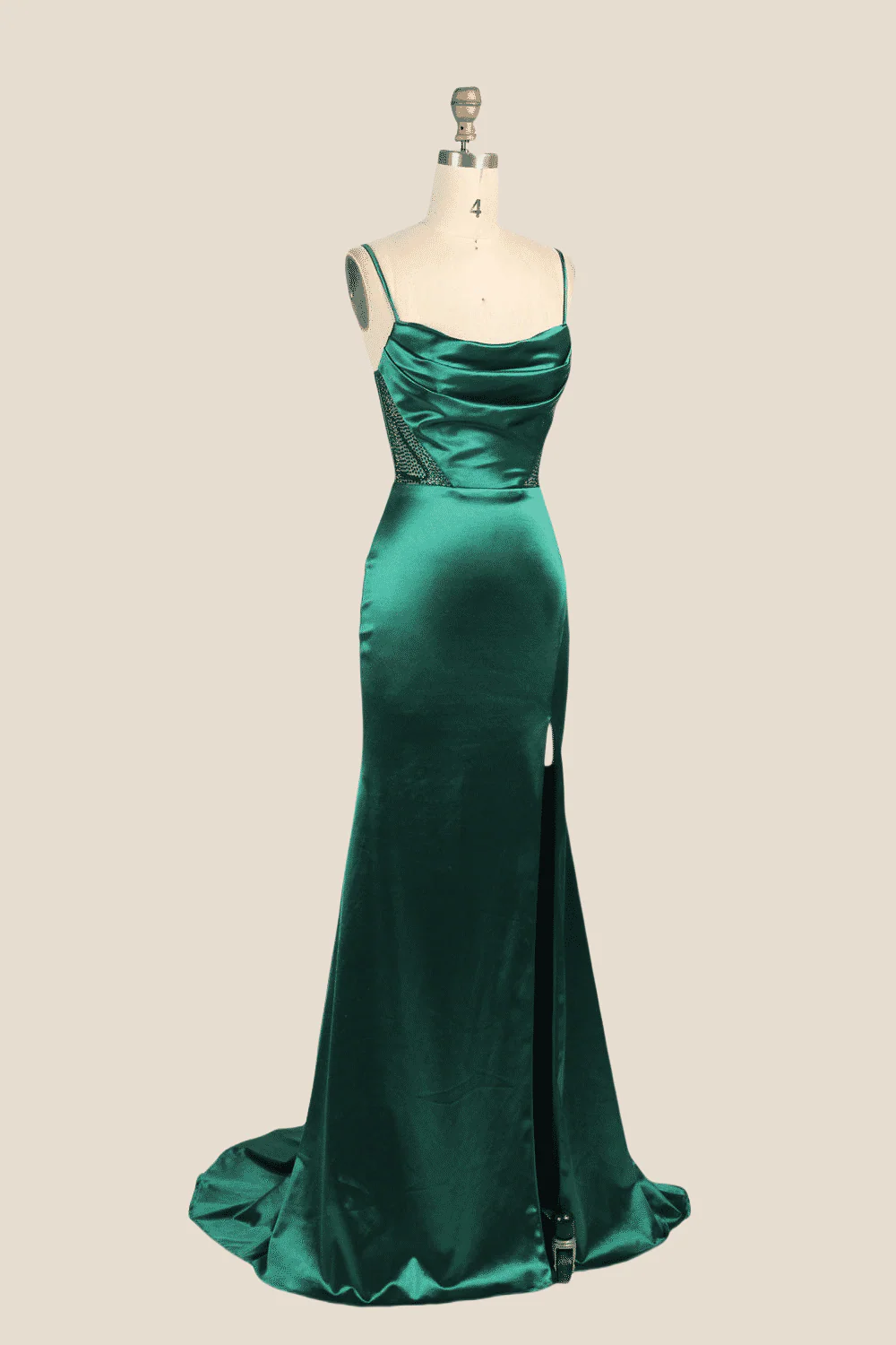 Cowl Neck Emerald Green Beaded Long Dress - Image 4