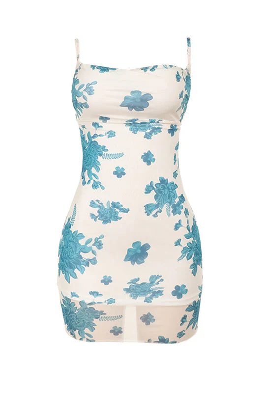 Cowl Neck Floral Print Tulle Short Dress - Image 6