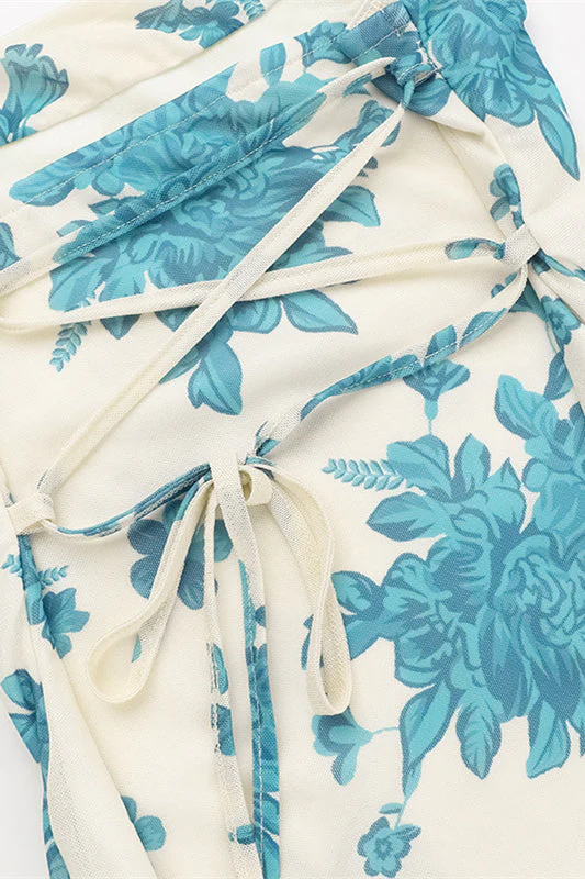 Cowl Neck Floral Print Tulle Short Dress - Image 8