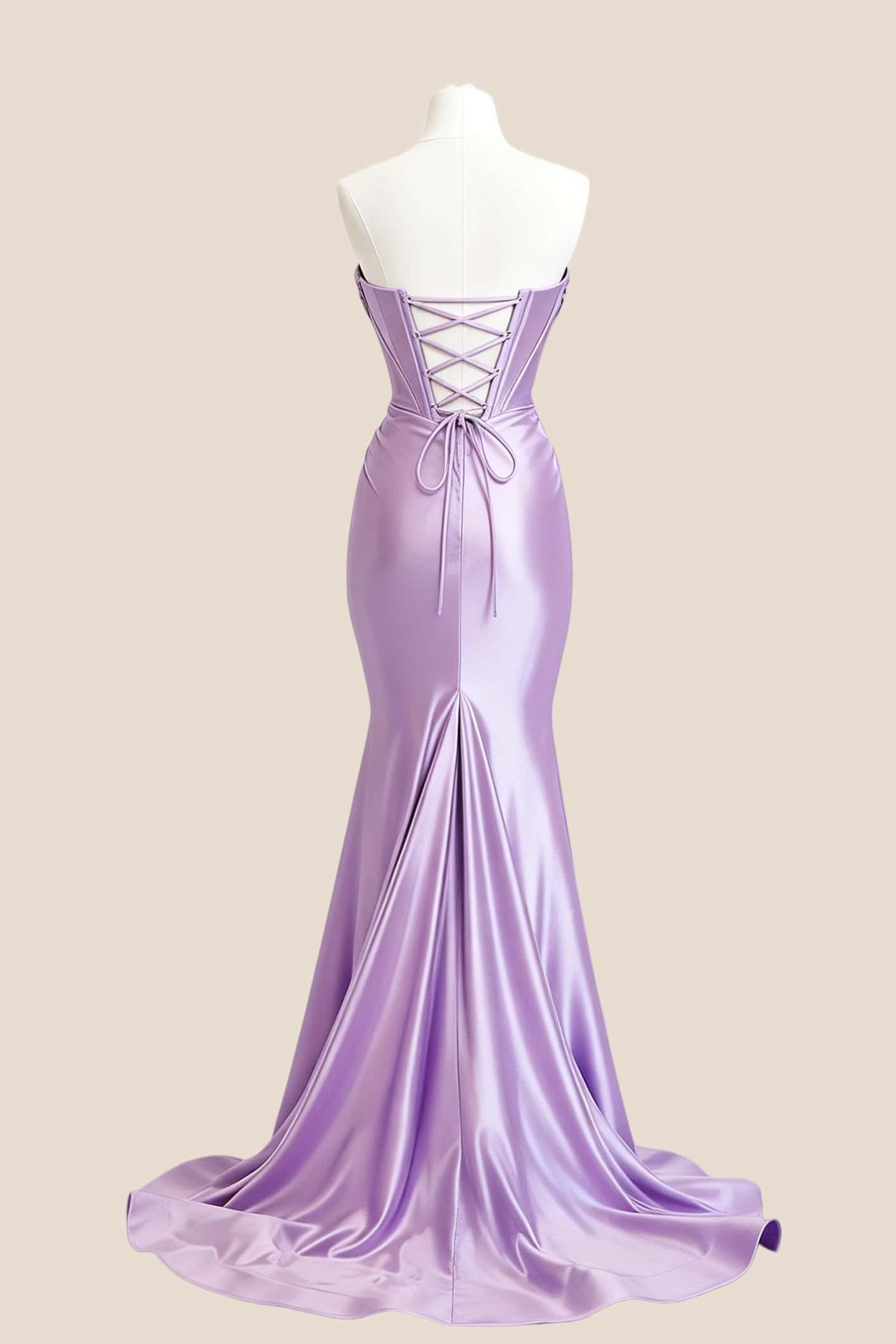 Cowl Neck Lavender Satin Fitted Prom Dress - Image 2
