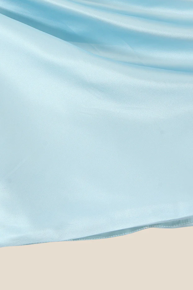 Cowl Neck Light Blue Ruched Bodycon Short Dress - Image 4