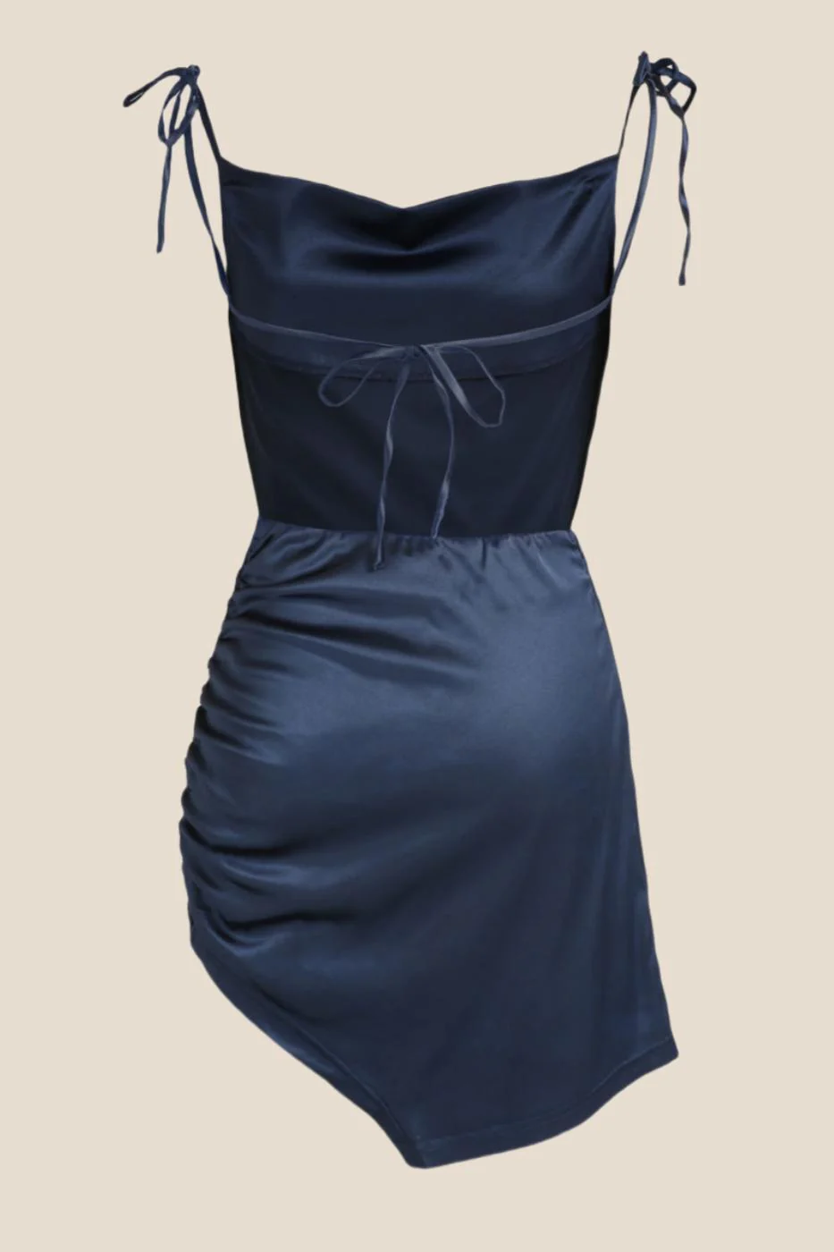 Cowl Neck Navy Blue Open Back Short Dress - Image 2