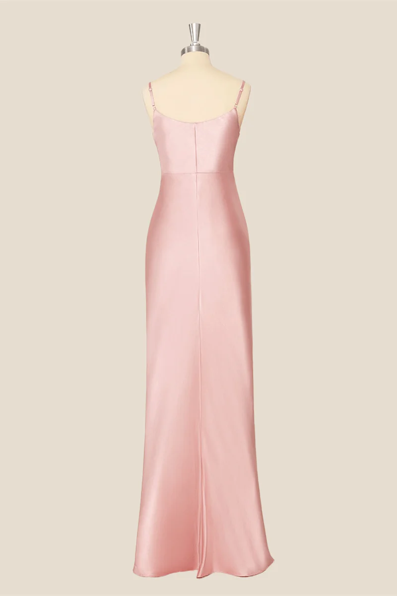 Cowl Neck Pink Sheath Long Party Dress - Image 2