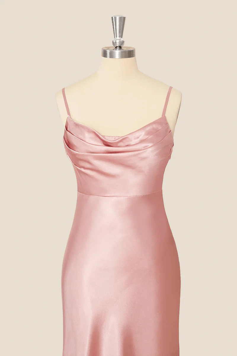 Cowl Neck Pink Sheath Long Party Dress - Image 5