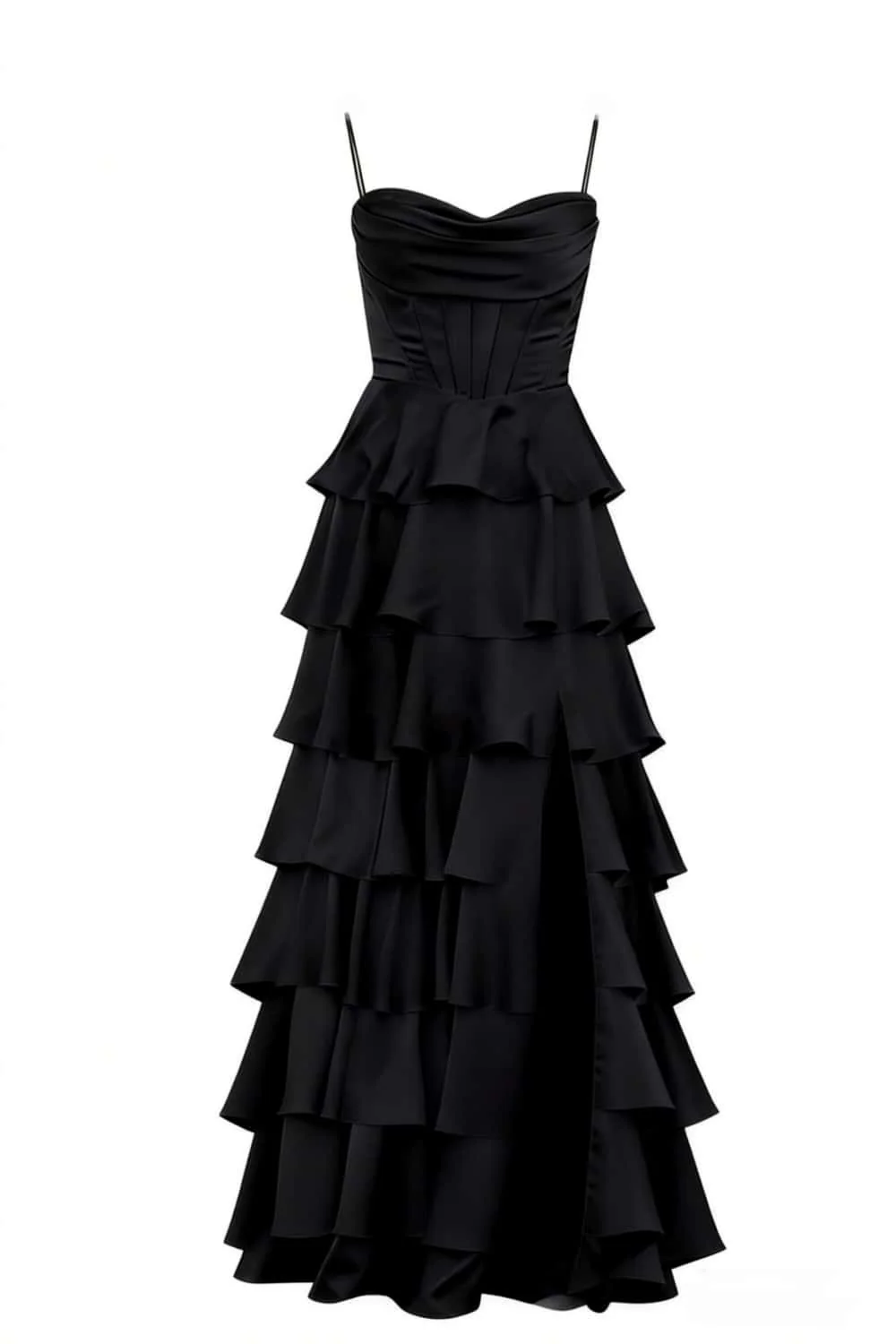 Cowl Neck Royal Blue Ruffle A-line Prom Dress - Image 9