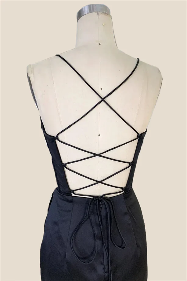 Cowl Neck Ruched Black Tight Homecoming Dress - Image 5