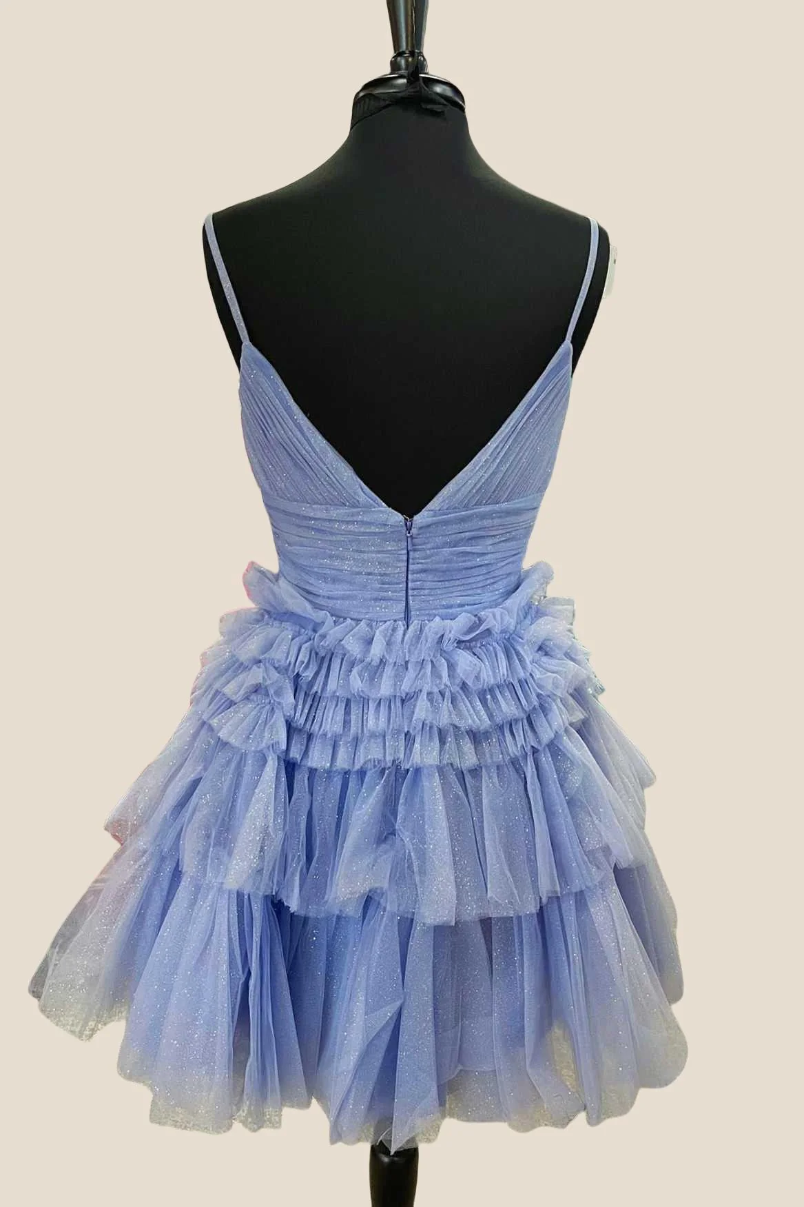 Light Blue Tulle Tiered Short A-line Dress - Image 8