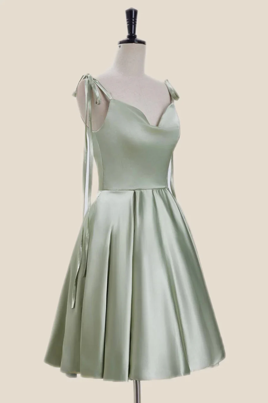 Cowl Neck Sage Green Short Party Dress - Image 3