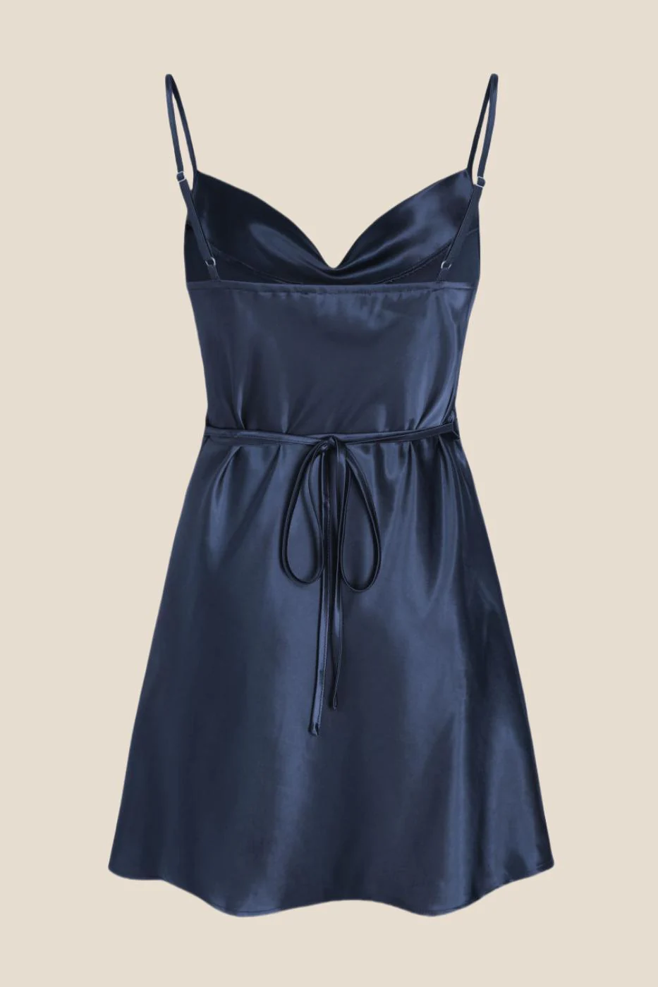 Cowl Neck White Back Tie A-line Short Dress - Image 3